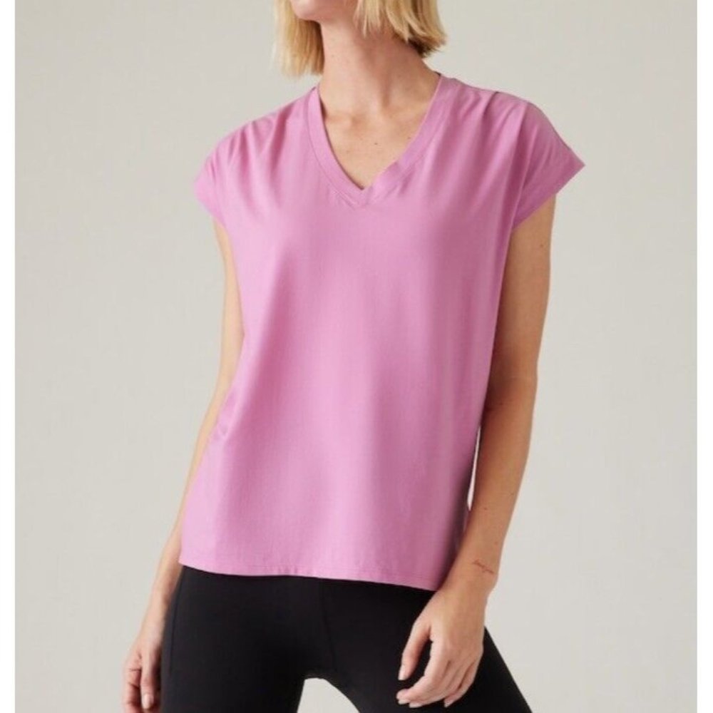 Athleta Pink V-Neck Short Sleeve Tee